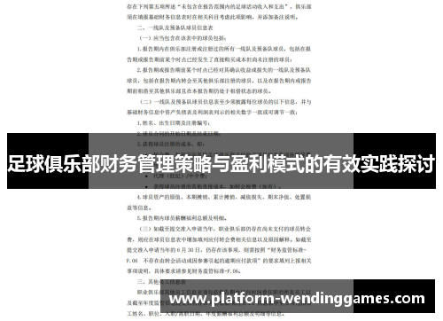 足球俱乐部财务管理策略与盈利模式的有效实践探讨