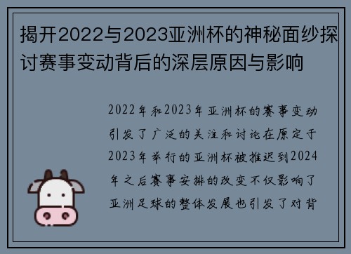 揭开2022与2023亚洲杯的神秘面纱探讨赛事变动背后的深层原因与影响